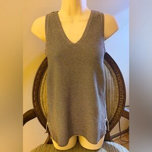 LOFT Black and Cream Striped Sweater Tank Top